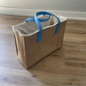 Tan and Blue Woven Handbag